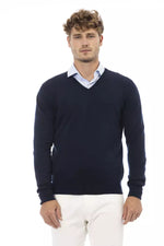 Alpha Studio Blue Wool Men Men's Sweater