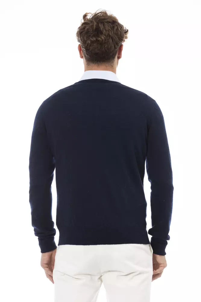 Alpha Studio Blue Wool Men Men's Sweater