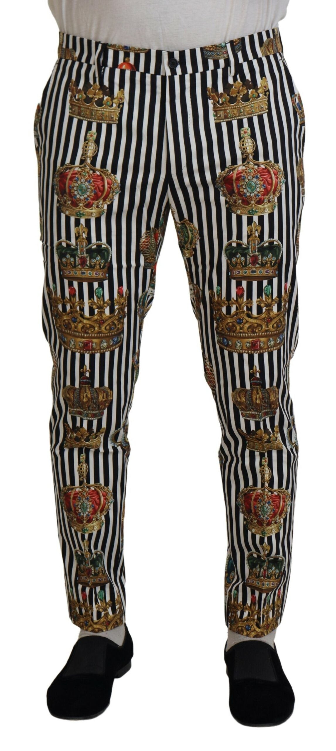 Dolce & Gabbana Elegant Gold Crown Stripe Chino Men's Pants