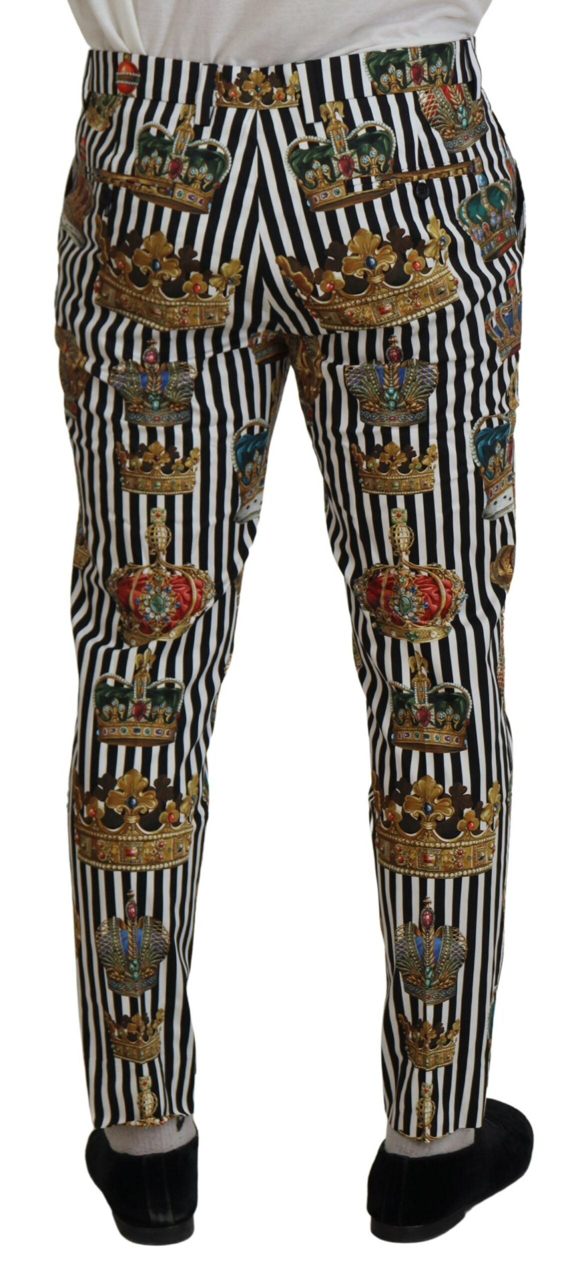 Dolce & Gabbana Elegant Gold Crown Stripe Chino Men's Pants