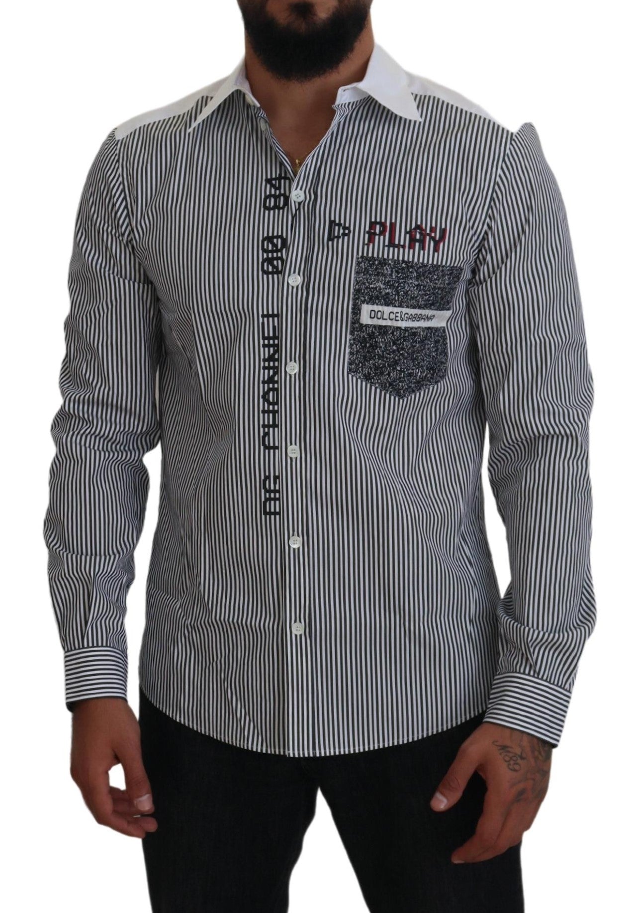 Dolce & Gabbana Slim Fit Striped Casual Shirt with Channel Men's Motive