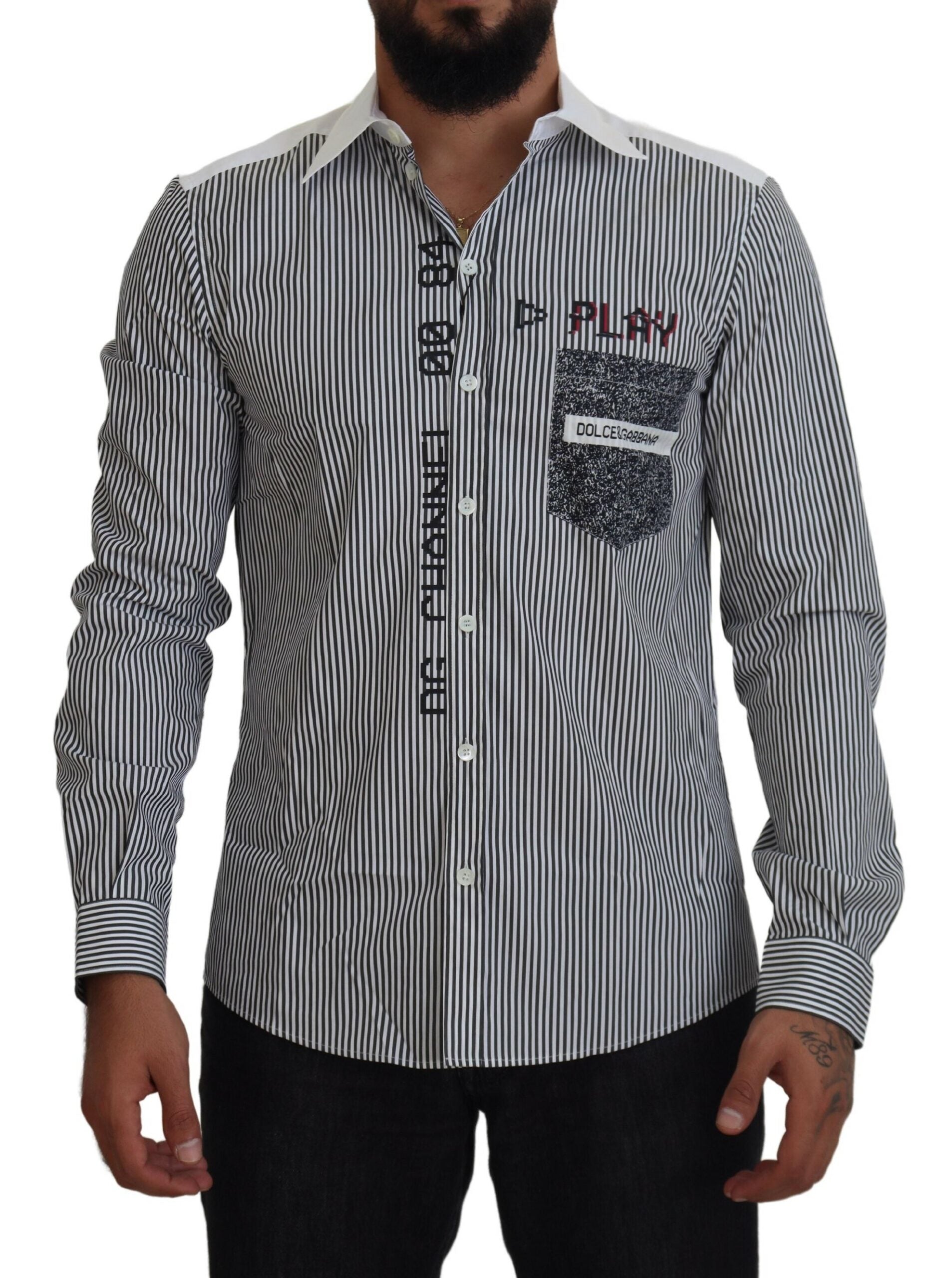 Dolce & Gabbana Slim Fit Striped Casual Shirt with Channel Men's Motive