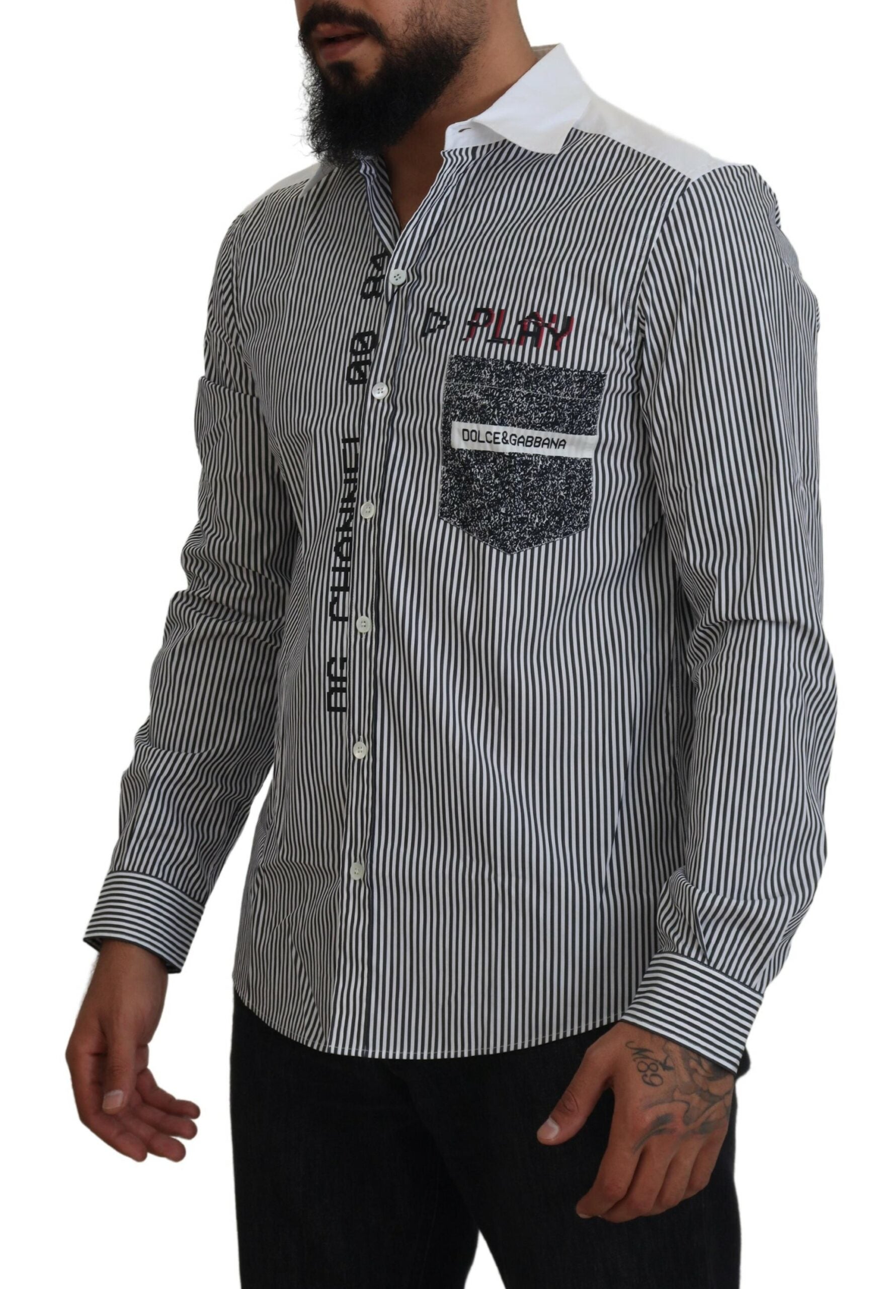 Dolce & Gabbana Slim Fit Striped Casual Shirt with Channel Men's Motive