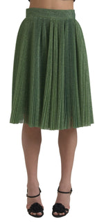 Dolce & Gabbana Enchanting Metallic Green Pleated A-Line Women's Skirt