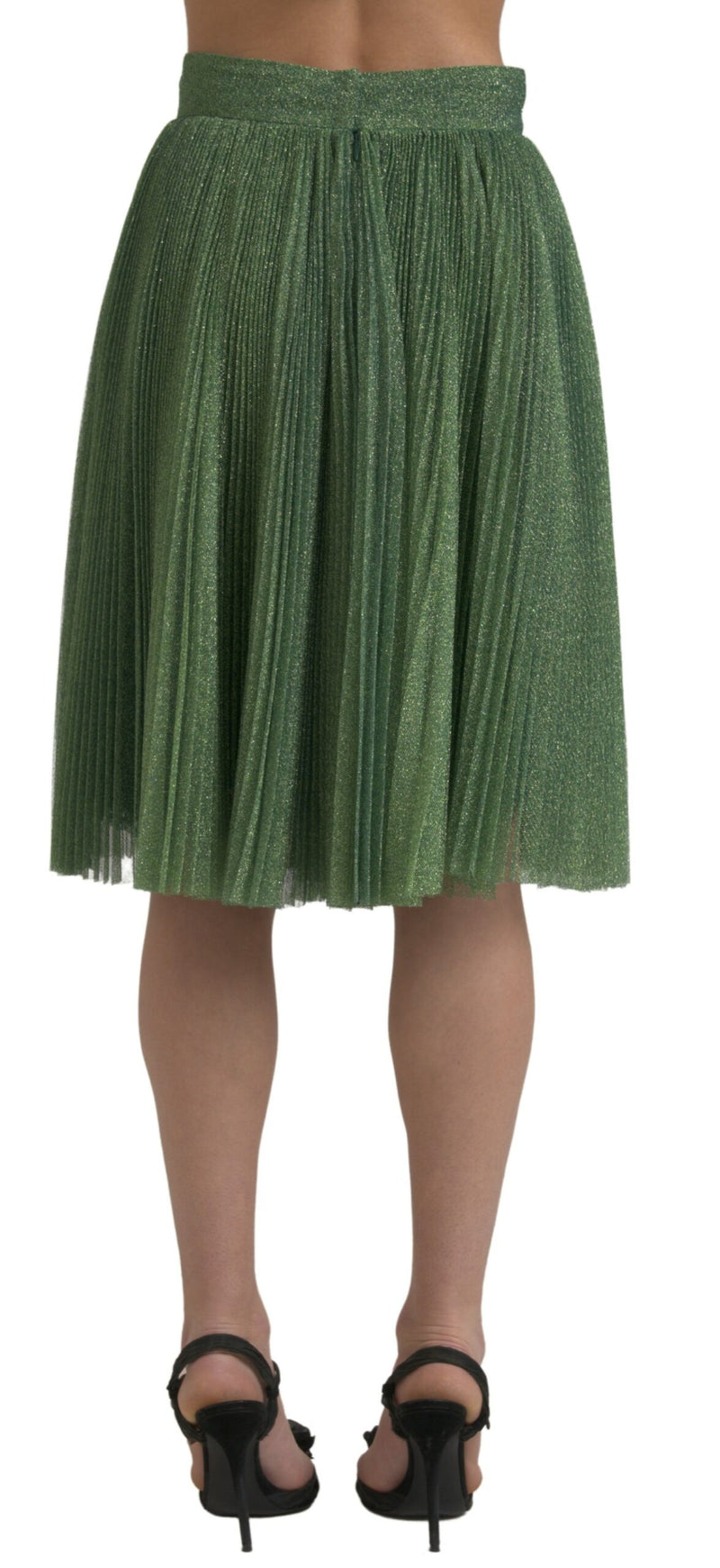 Dolce & Gabbana Enchanting Metallic Green Pleated A-Line Women's Skirt