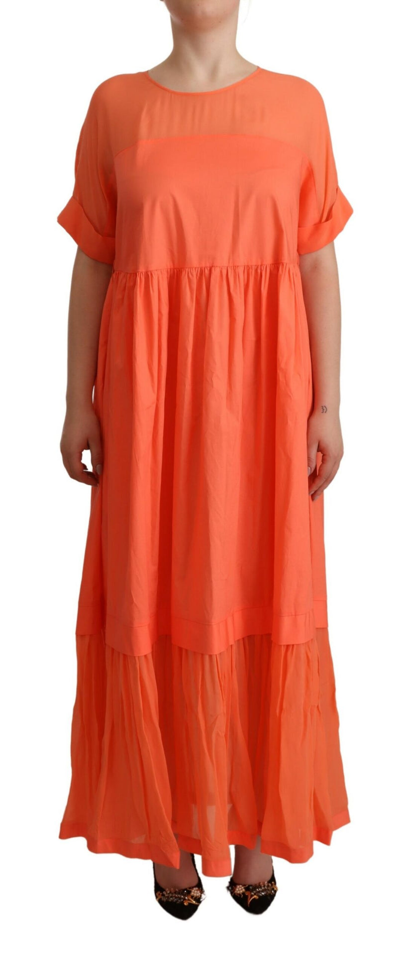 Twinset Elegant Coral Maxi Dress with Short Women's Sleeves