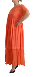 Twinset Elegant Coral Maxi Dress with Short Women's Sleeves