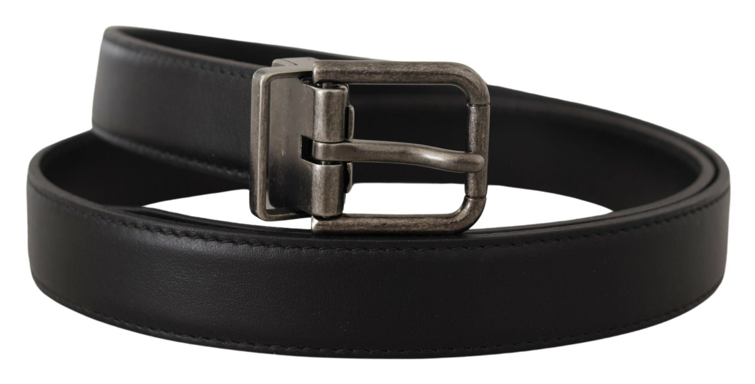 Dolce & Gabbana Elegant Black Leather Belt with Metal Men's Buckle