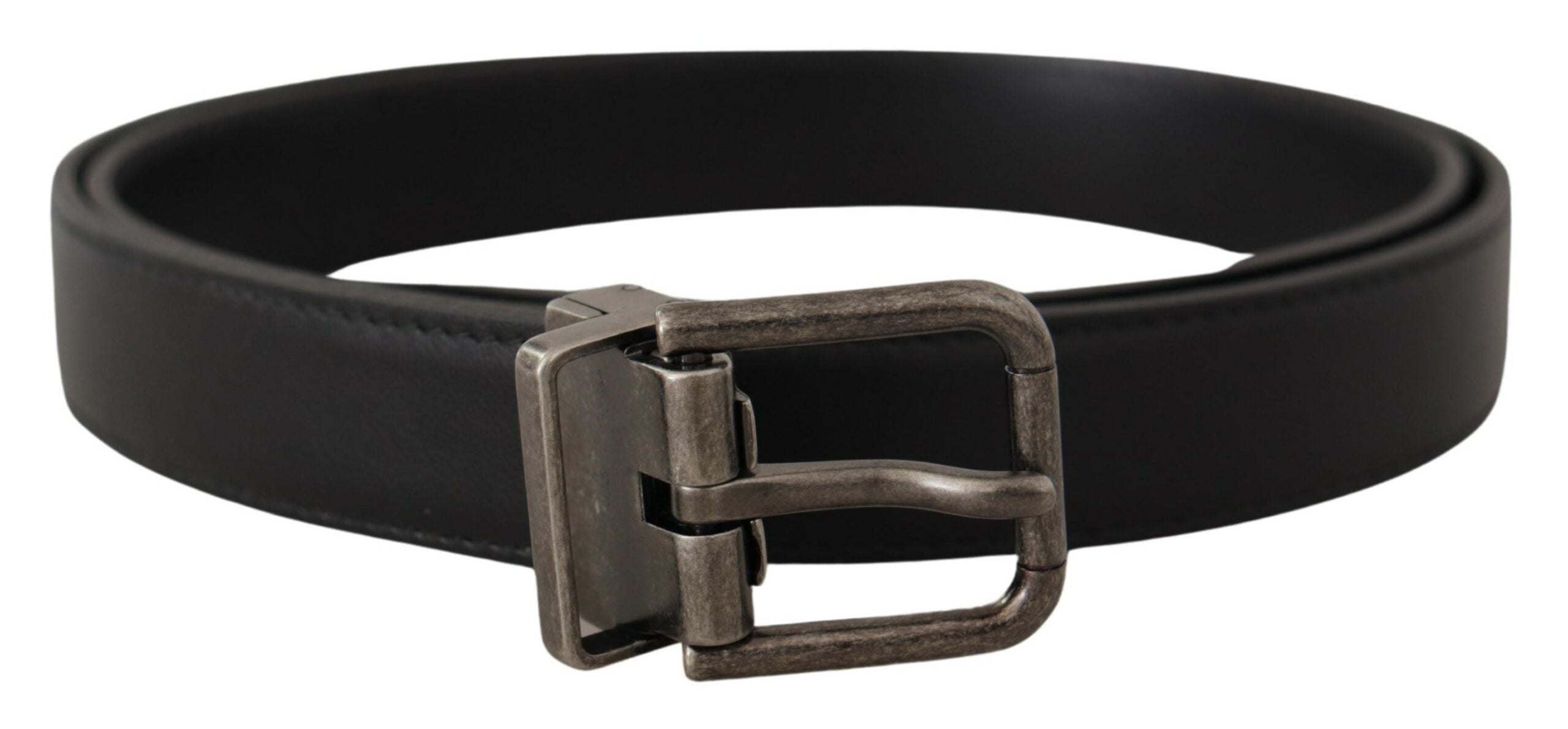 Dolce & Gabbana Elegant Black Leather Belt with Metal Men's Buckle