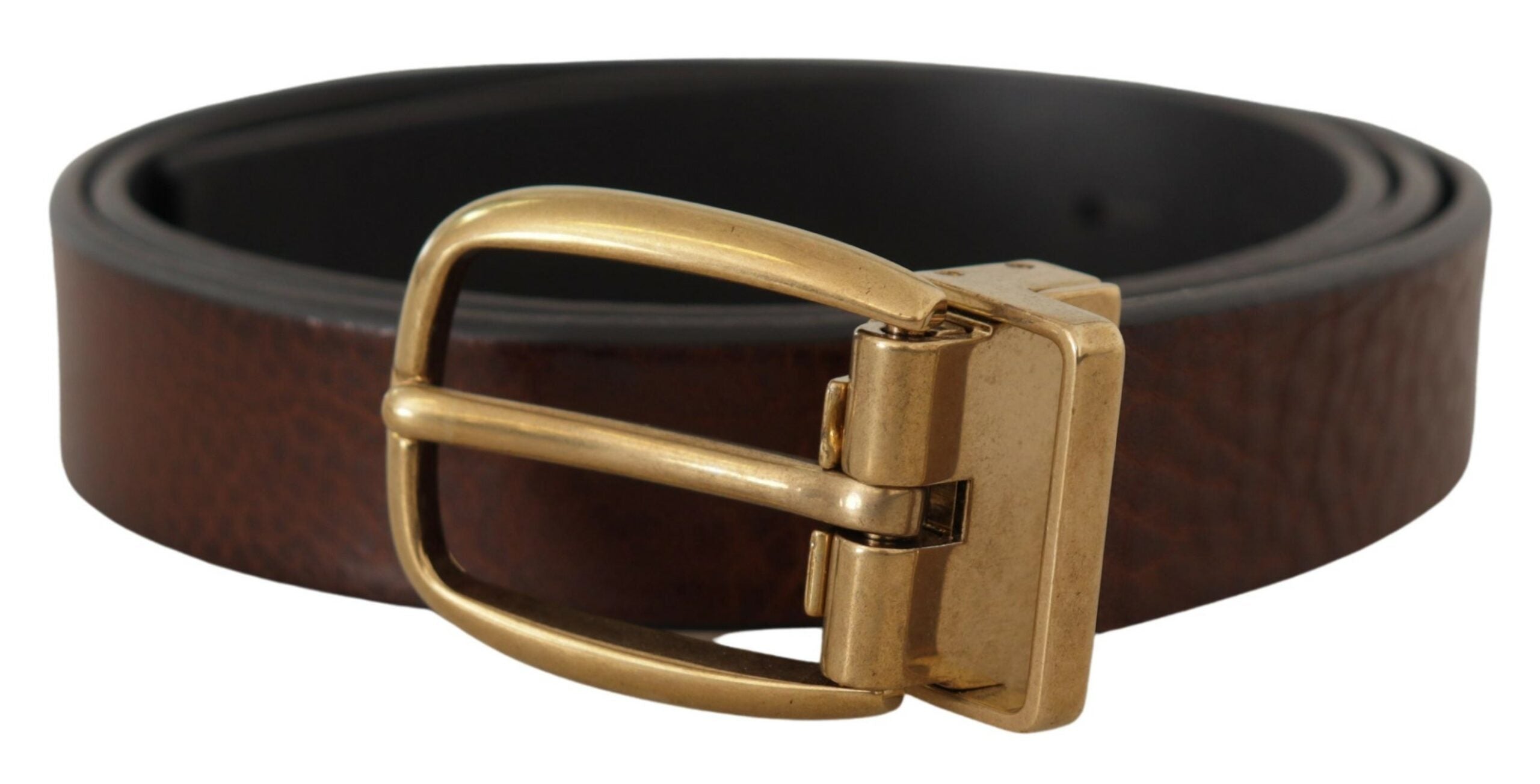 Dolce & Gabbana Elegant Brown Leather Belt with Logo Men's Buckle