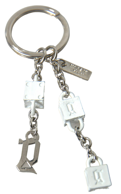 Dolce & Gabbana Silver Brass Logo Charm Women's Keychain