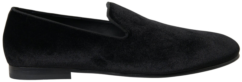 Dolce & Gabbana Elegant Velvet Black Loafers for Men's Men