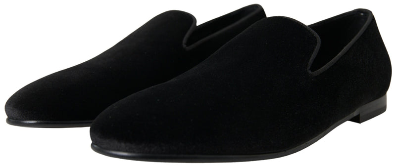 Dolce & Gabbana Elegant Velvet Black Loafers for Men's Men