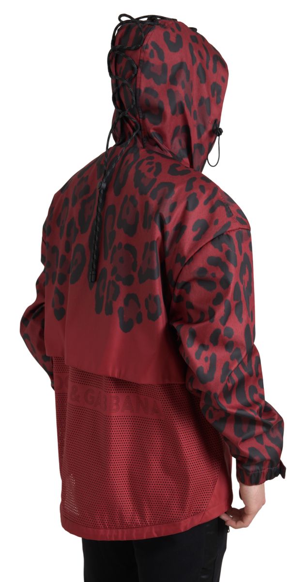 Dolce & Gabbana Radiant Red Leopard Print Hooded Men's Jacket