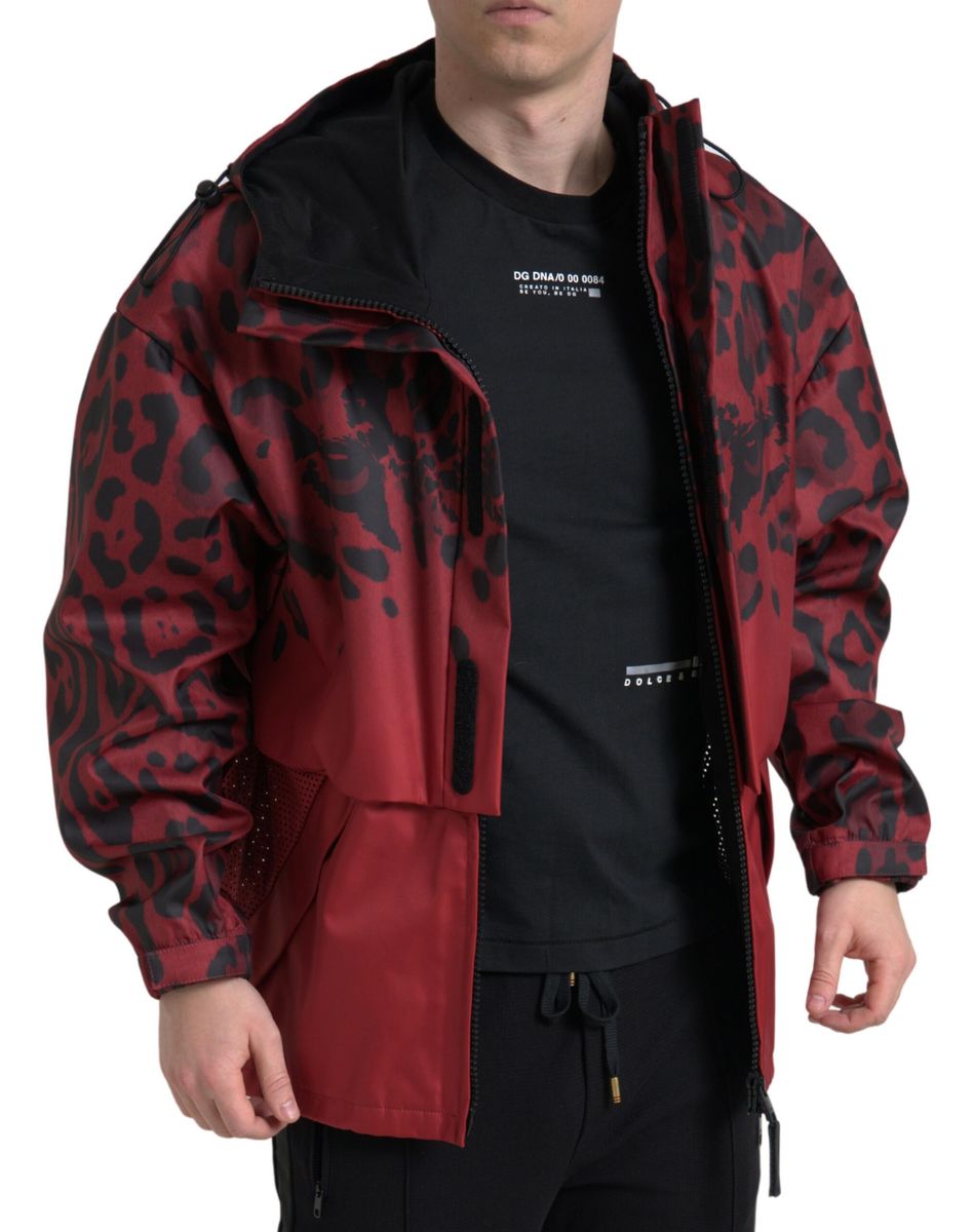 Dolce & Gabbana Radiant Red Leopard Print Hooded Men's Jacket