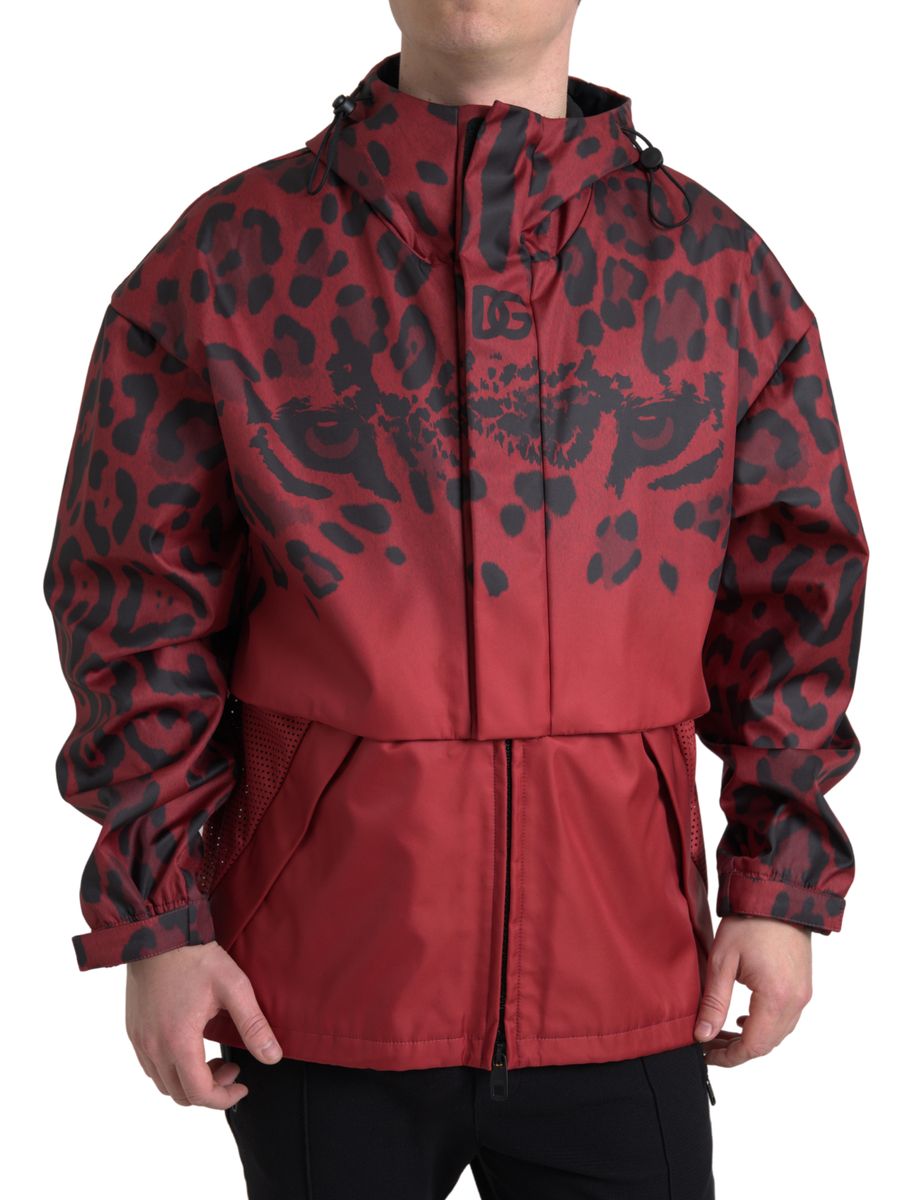 Dolce & Gabbana Radiant Red Leopard Print Hooded Men's Jacket