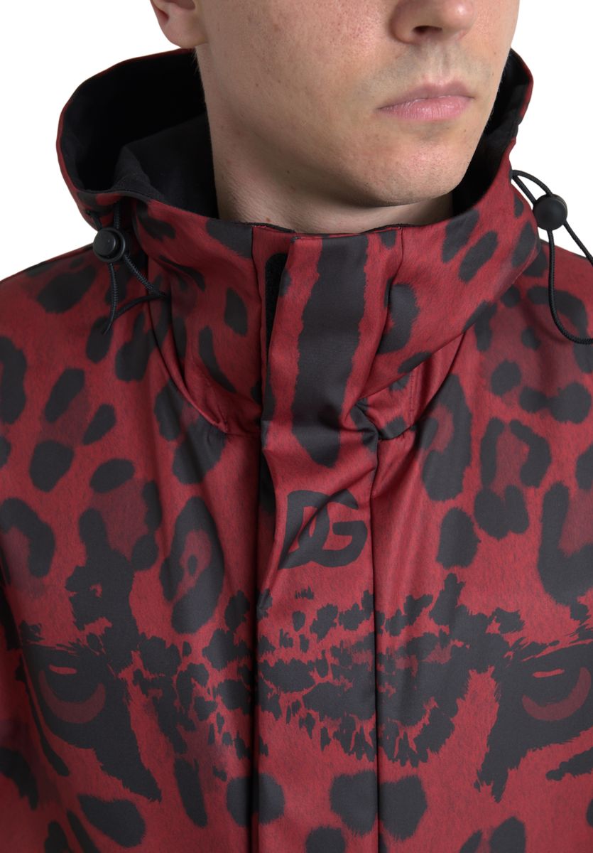 Dolce & Gabbana Radiant Red Leopard Print Hooded Men's Jacket