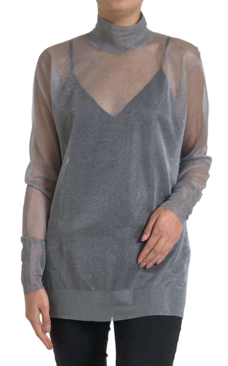 Dolce & Gabbana Elegant Gray Long Sleeve Mesh Women's Top