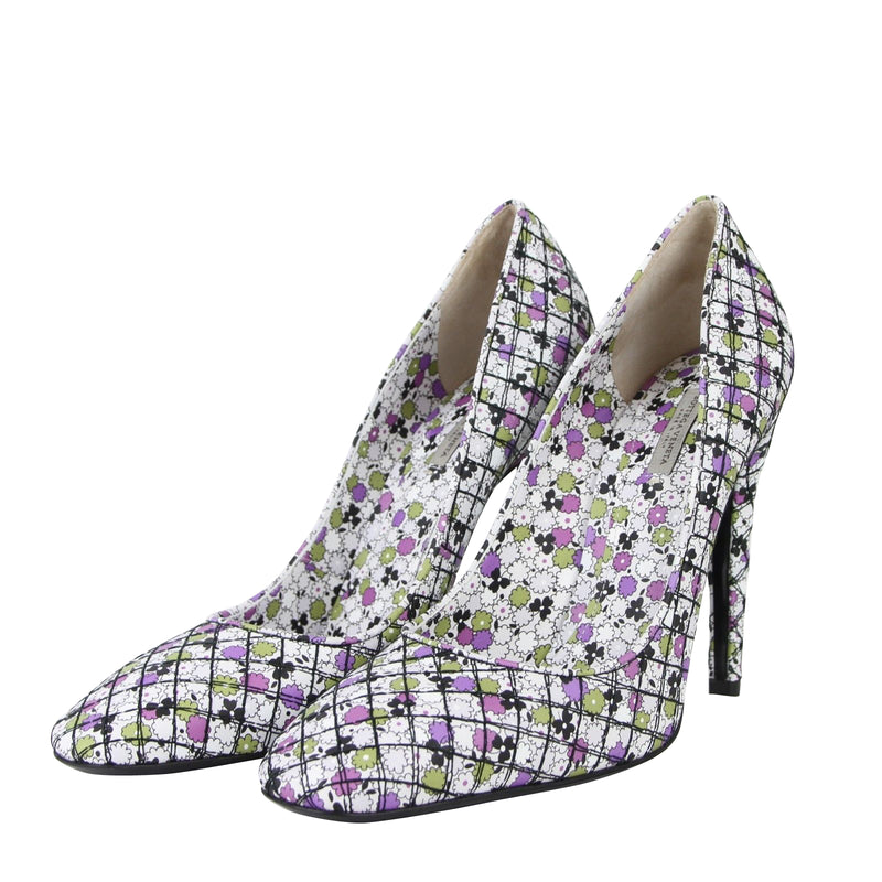 Bottega Veneta Women's Green / Purple Floral Leather Heels (38.5 EU / 8.5 US)