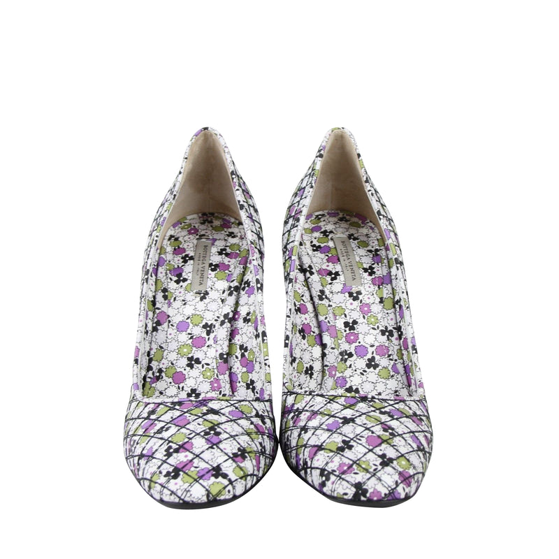 Bottega Veneta Women's Green / Purple Floral Leather Heels (38 G / 8 US)