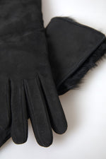 Dolce & Gabbana Elegant Leather Elbow Length Gloves with Fur Men's Trim