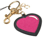 Dolce & Gabbana Elegant Black Leather Keychain with Fuchsia Women's Accent