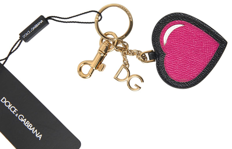 Dolce & Gabbana Elegant Black Leather Keychain with Fuchsia Women's Accent