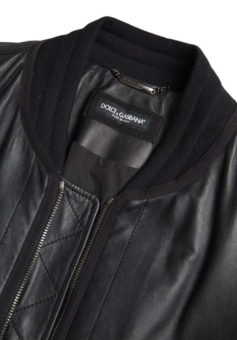 Dolce & Gabbana Elegant Black Leather Bomber Men's Jacket