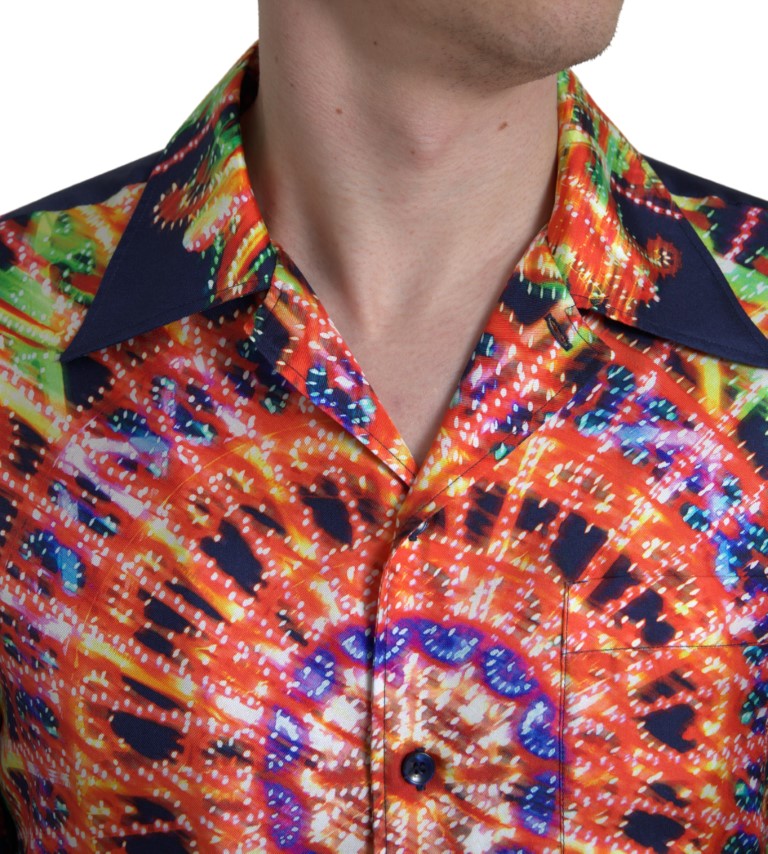 Dolce & Gabbana Multicolor Silk Button-Down Casual Men's Shirt