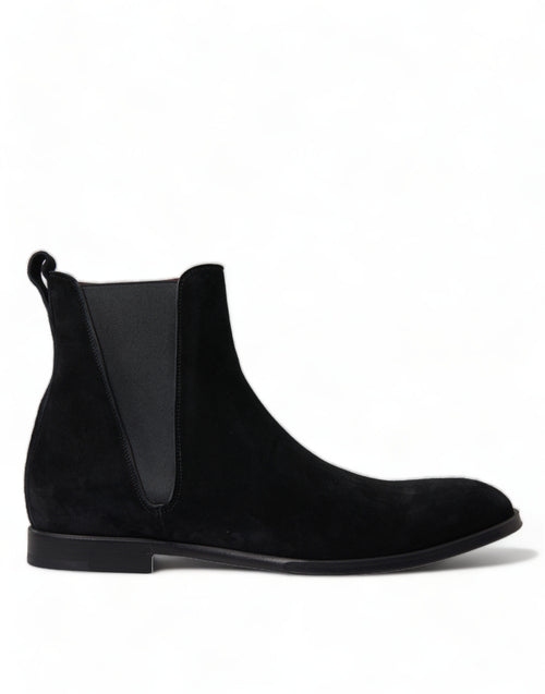 Dolce & Gabbana Elegant Black Velvet Mid-Calf Men's Boots