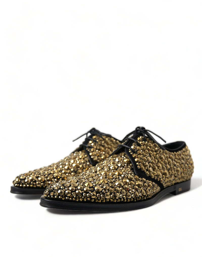 Dolce & Gabbana Elegant Gold Black Suede Derby Dress Men's Shoes