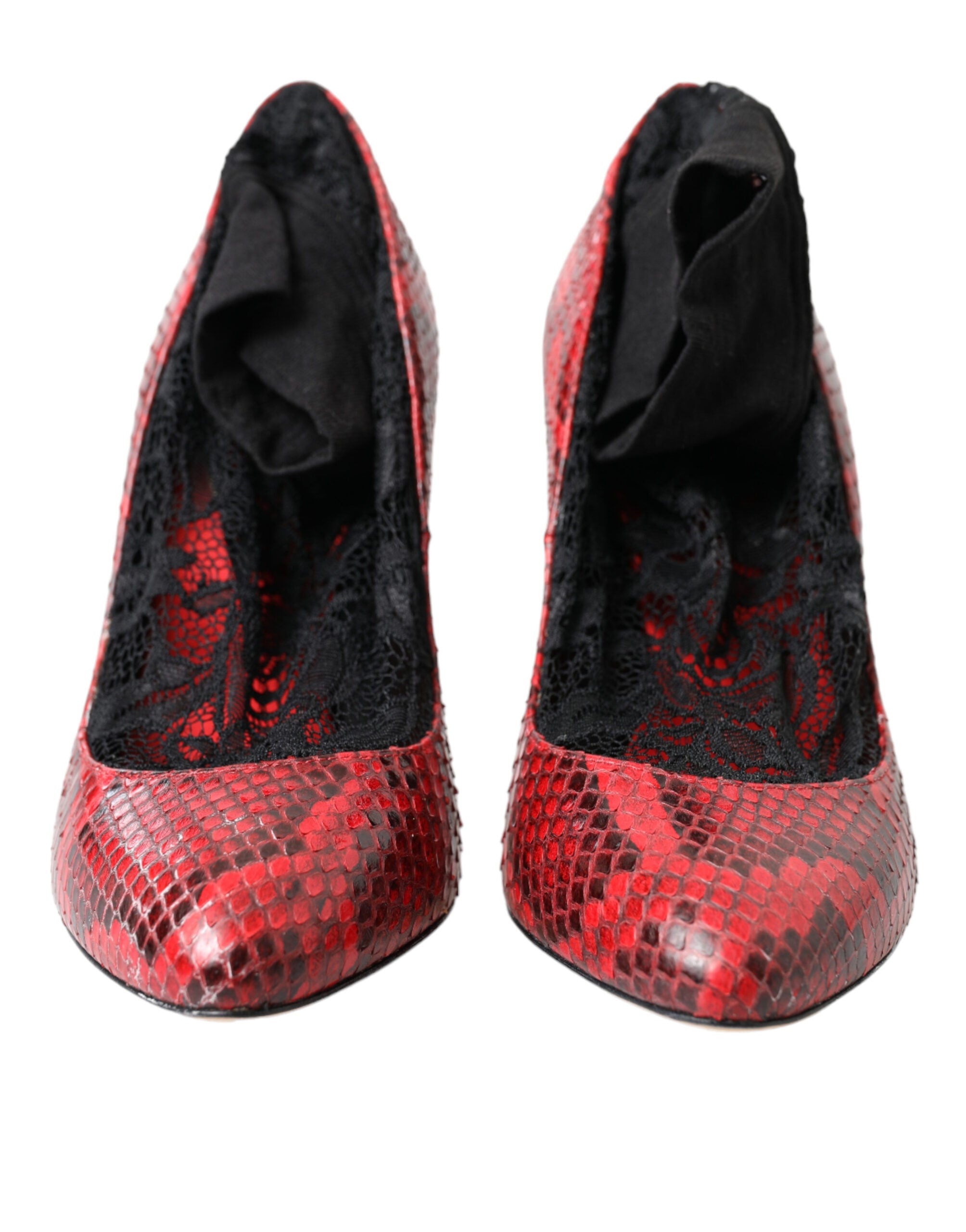 Dolce & Gabbana Red Almond Toe Snakeskin Pumps with Lace Women's Socks