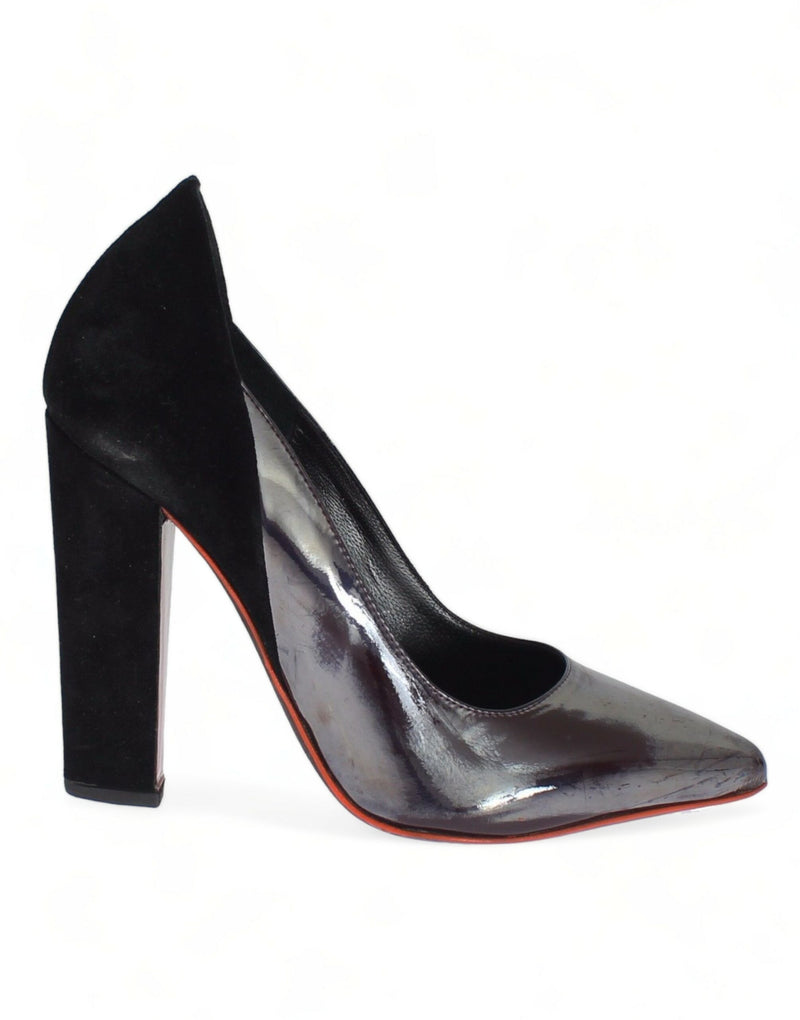 Cédric Charlier Chic Metallic Gray Leather Women's Pumps