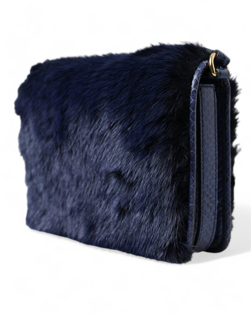 Dolce & Gabbana Exquisite Blue Mink Fur Shoulder Women's Bag