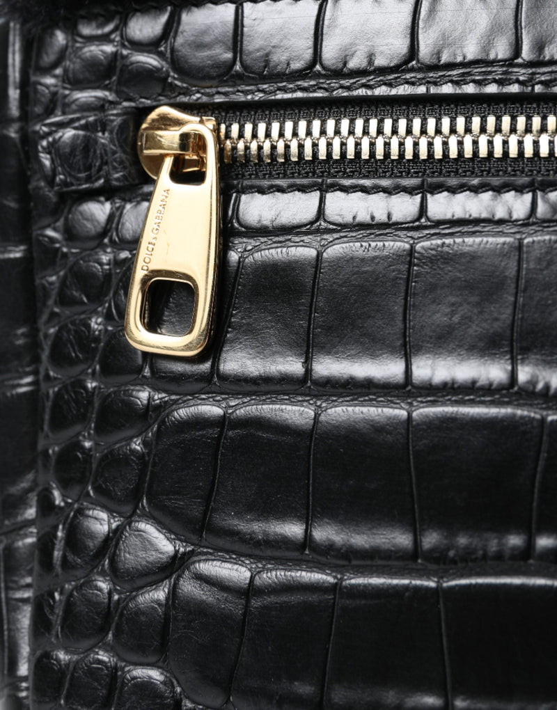 Dolce & Gabbana Exquisite Croc-Embossed Panther Shoulder Women's Bag