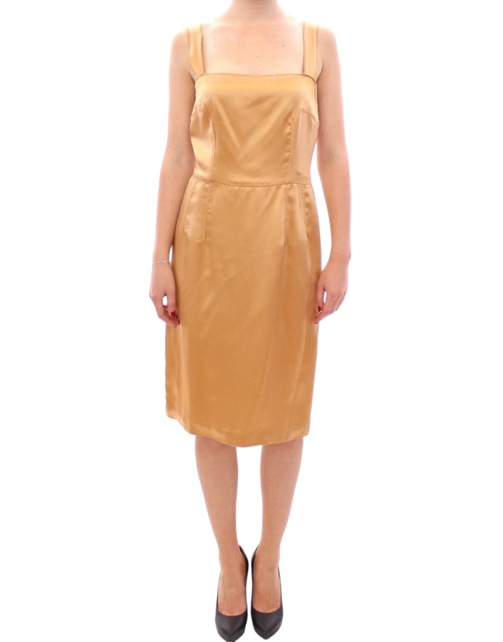 Dolce & Gabbana Elegant Bronze Silk Knee-Length Sheath Women's Dress