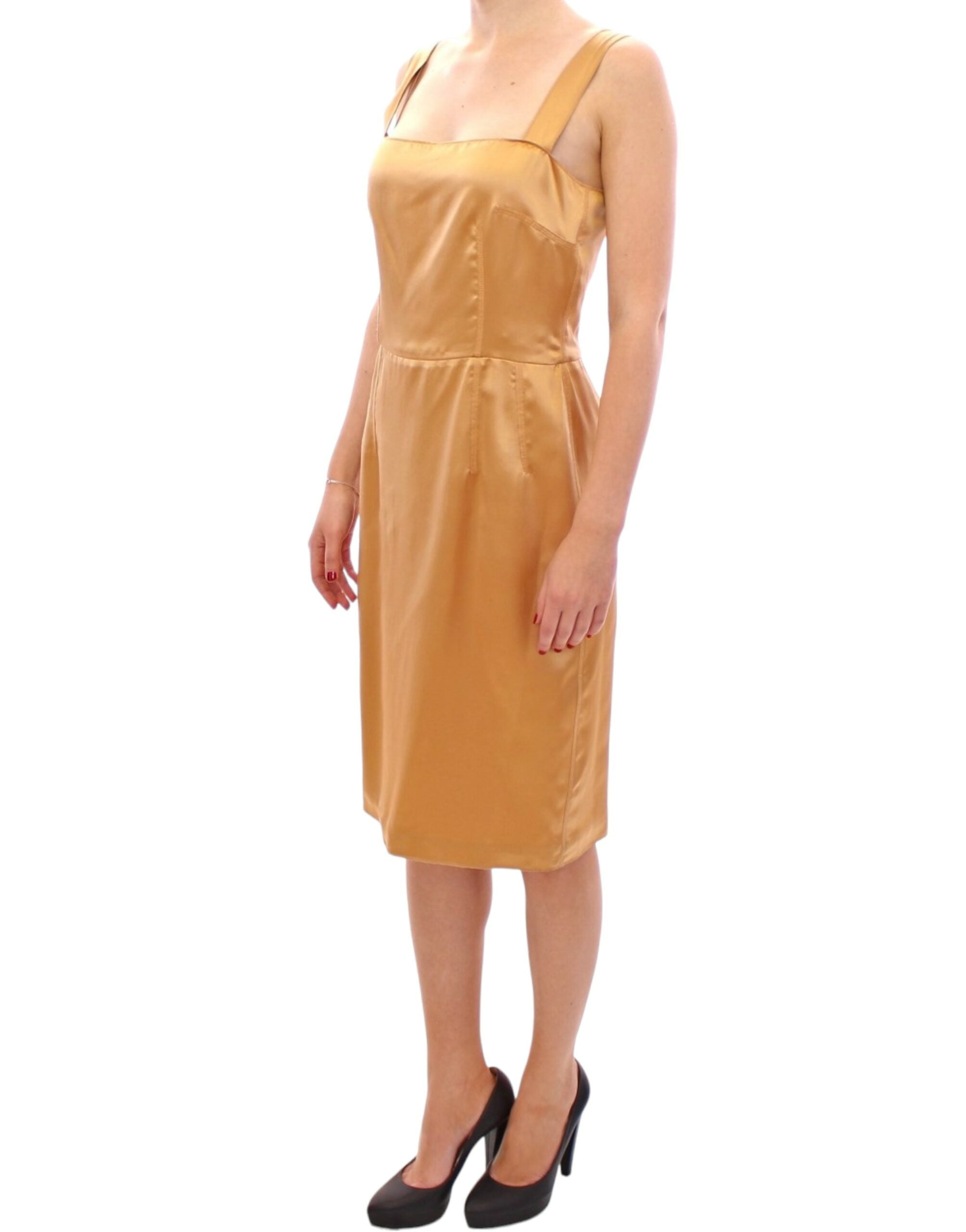 Dolce & Gabbana Elegant Bronze Silk Knee-Length Sheath Women's Dress