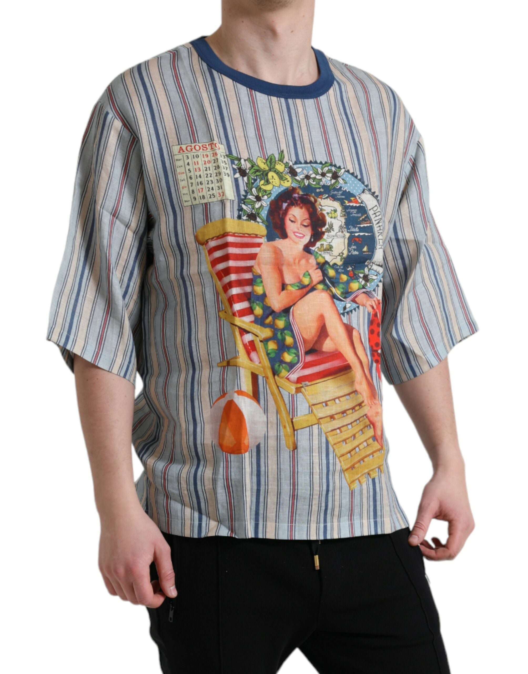 Dolce & Gabbana Elegant Linen T-Shirt with AGOSTO Men's Motif