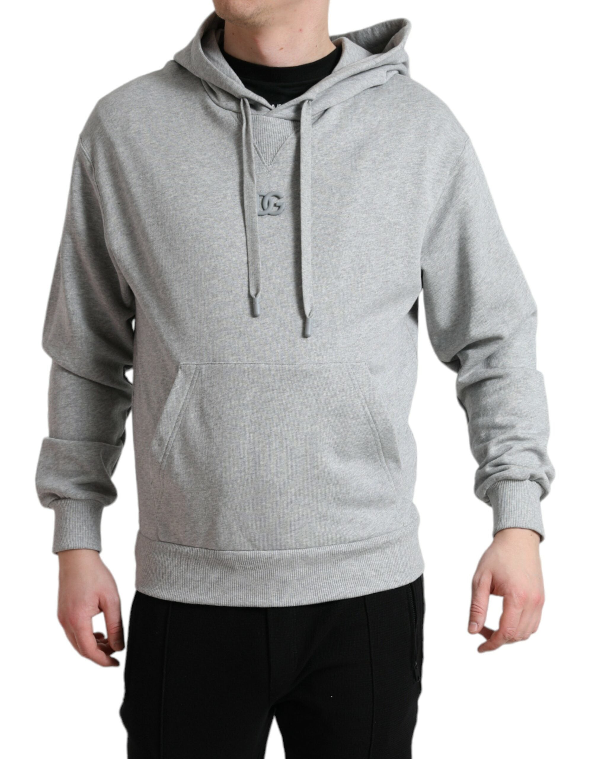 Dolce & Gabbana Chic Gray Logo Hooded Cotton Men's Sweater