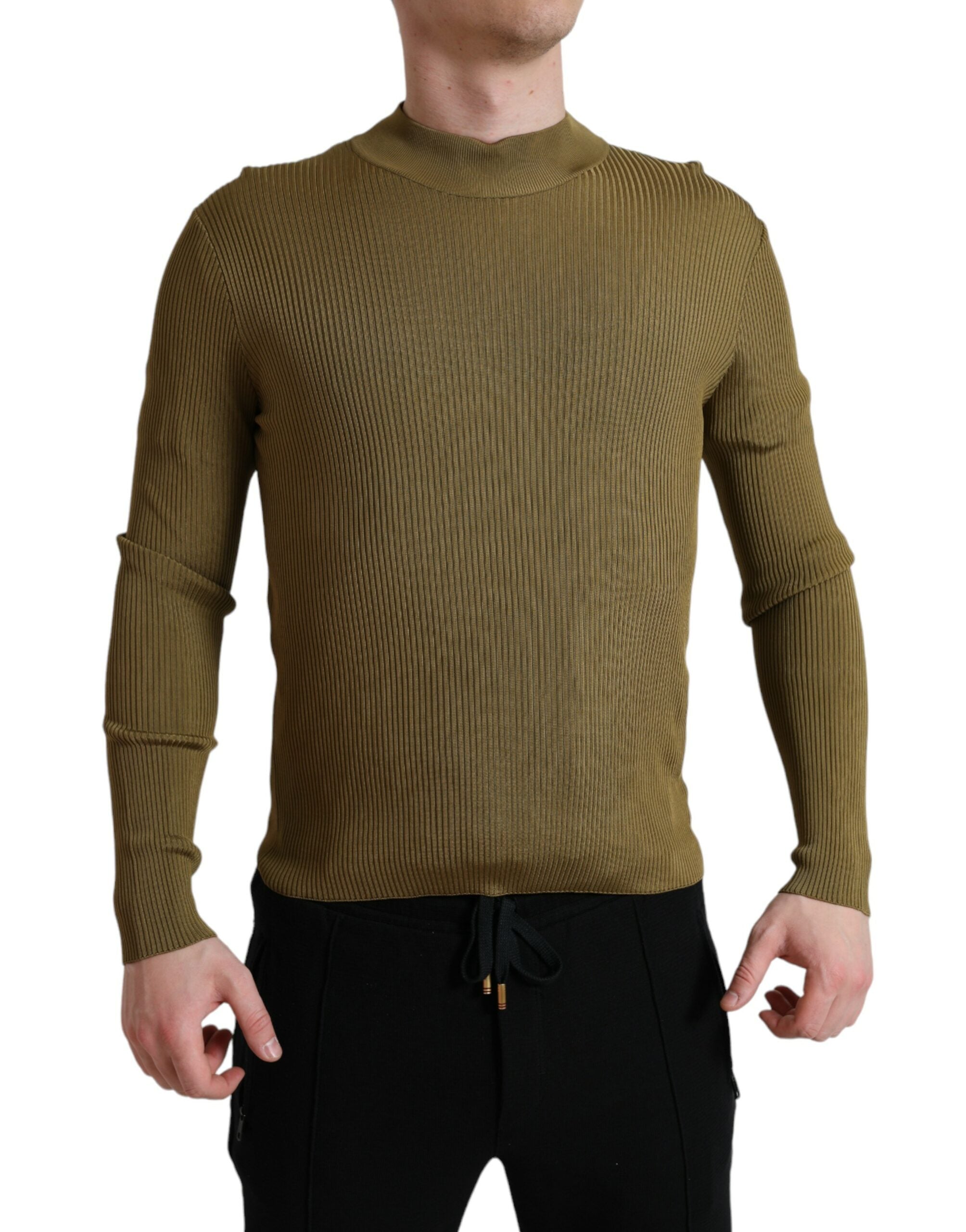 Dolce & Gabbana Army Green Viscose Crew Neck Men's Sweater