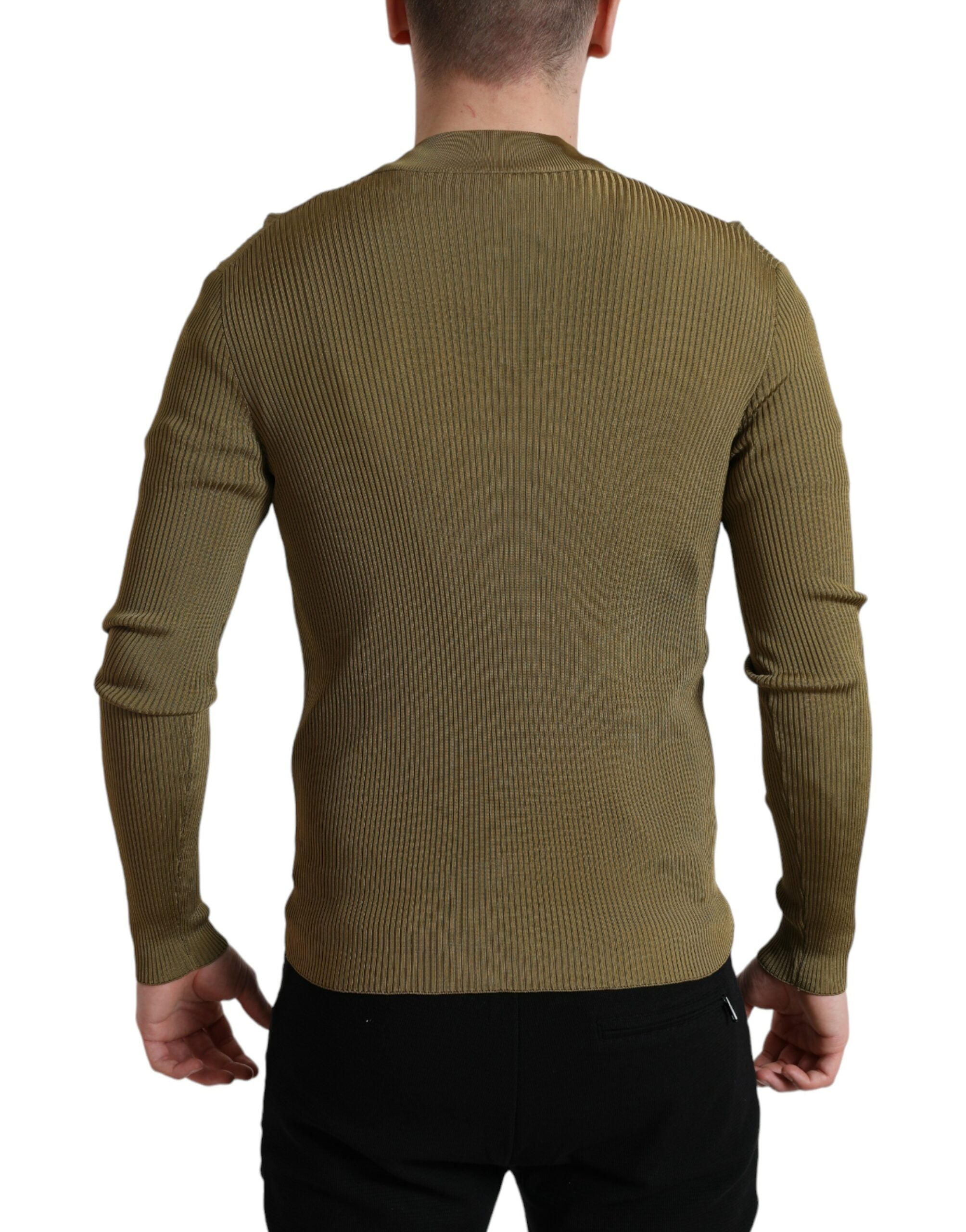 Dolce & Gabbana Army Green Viscose Crew Neck Men's Sweater