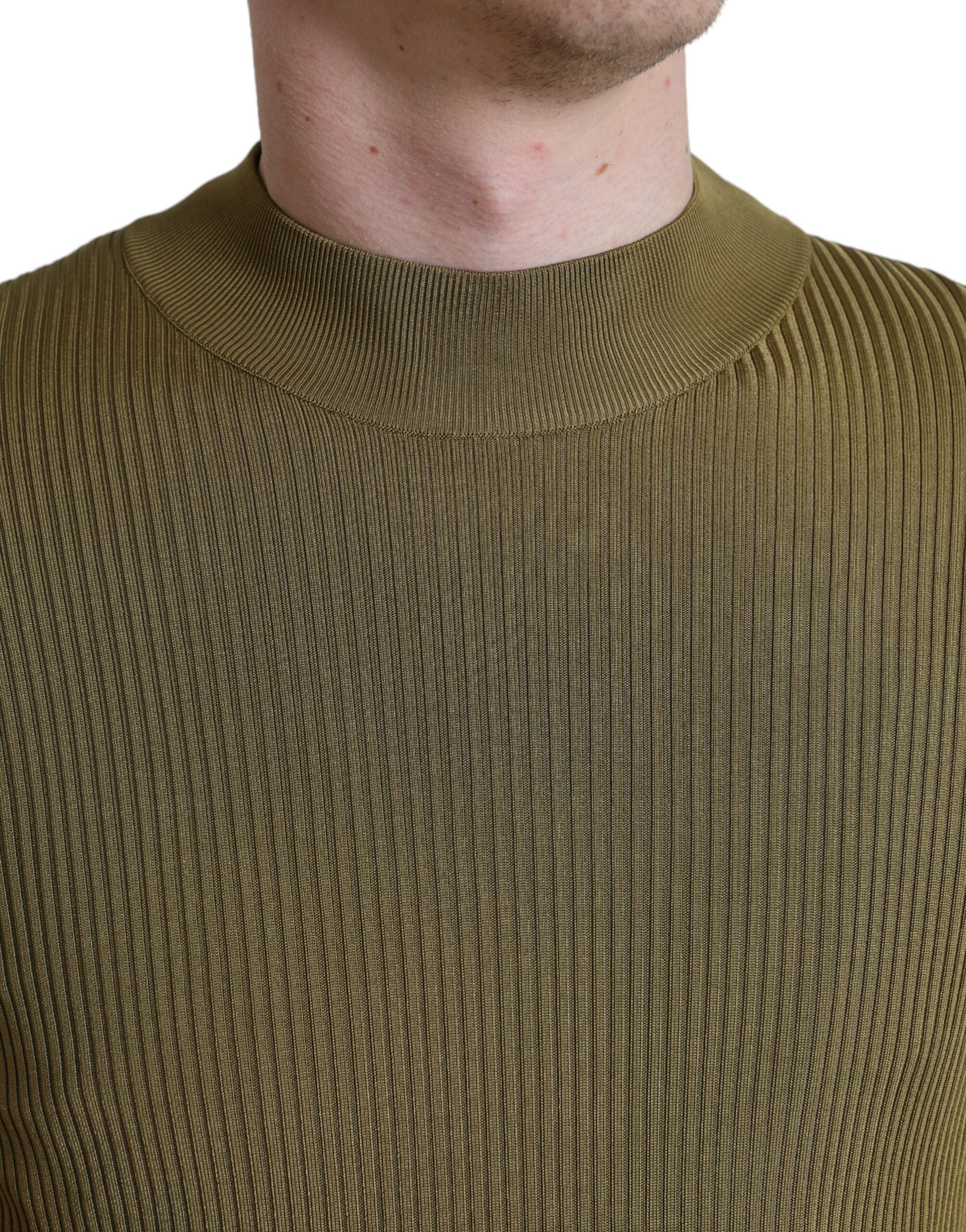 Dolce & Gabbana Army Green Viscose Crew Neck Men's Sweater