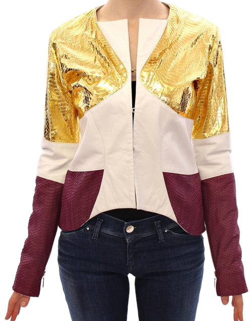 Vladimiro Gioia Elegant Metallic Croc Print Leather Women's Jacket