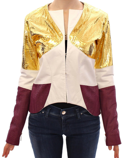 Vladimiro Gioia Elegant Metallic Croc Print Leather Women's Jacket