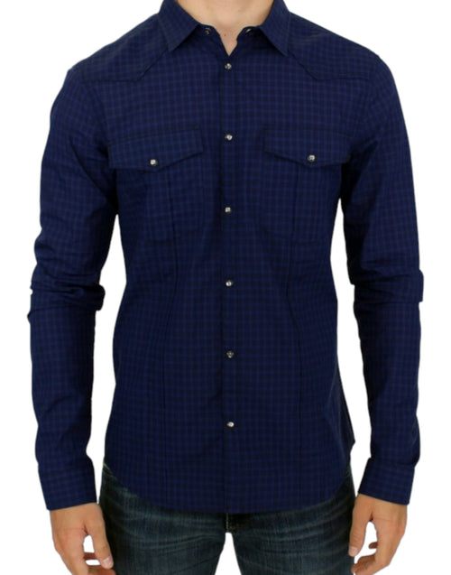 Costume National Chic Blue Checkered Casual Cotton Men's Shirt