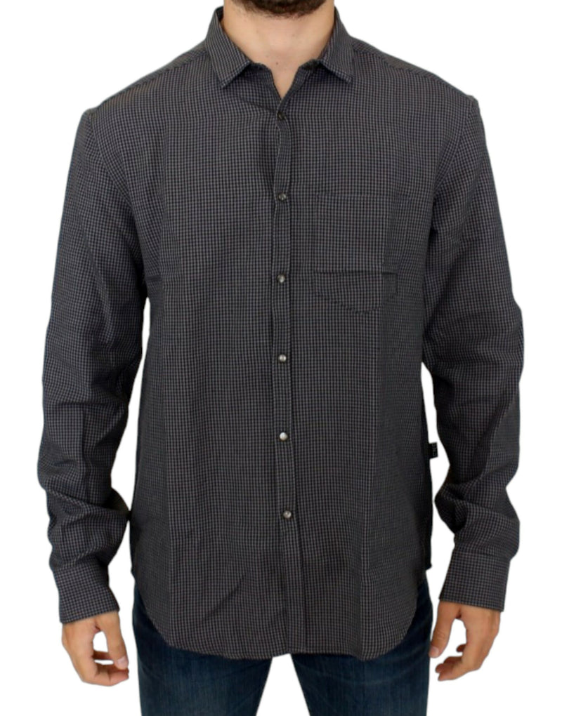 Costume National Chic Gray Checked Casual Linen Blend Men's Shirt