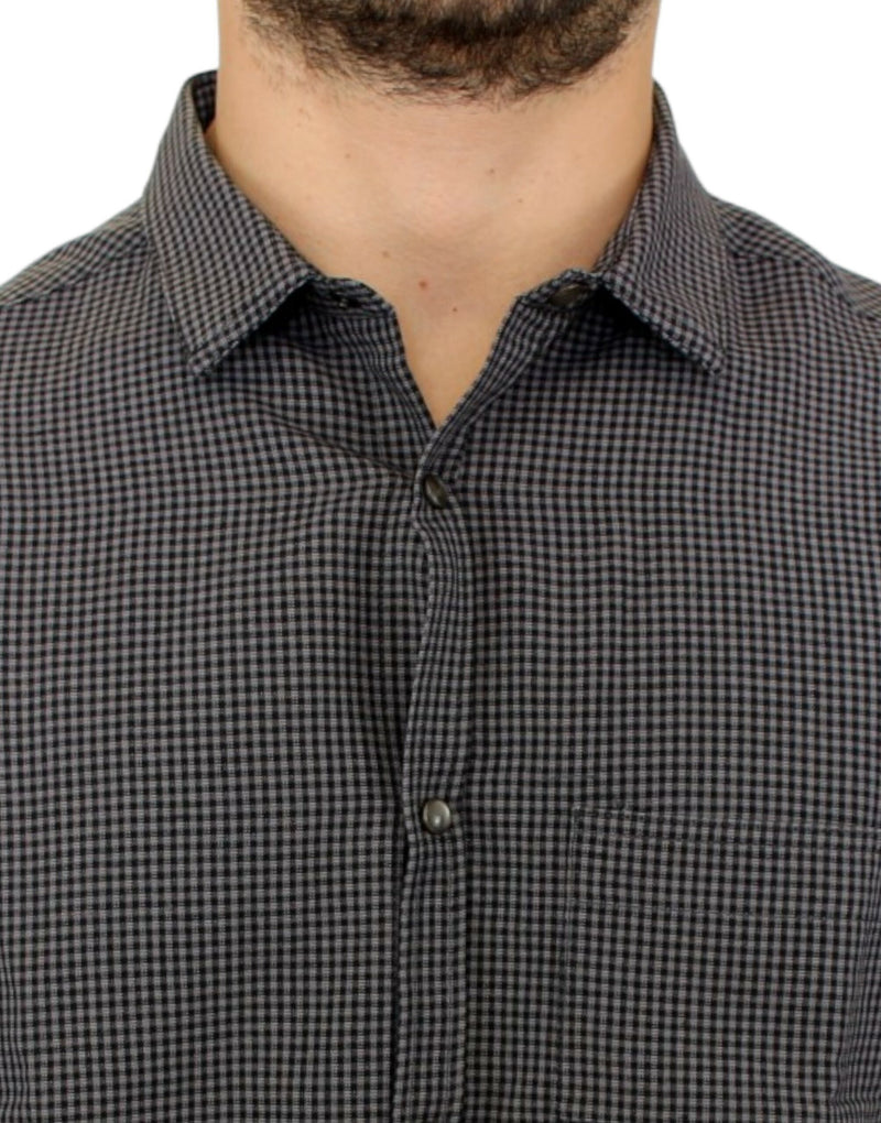 Costume National Chic Gray Checked Casual Linen Blend Men's Shirt