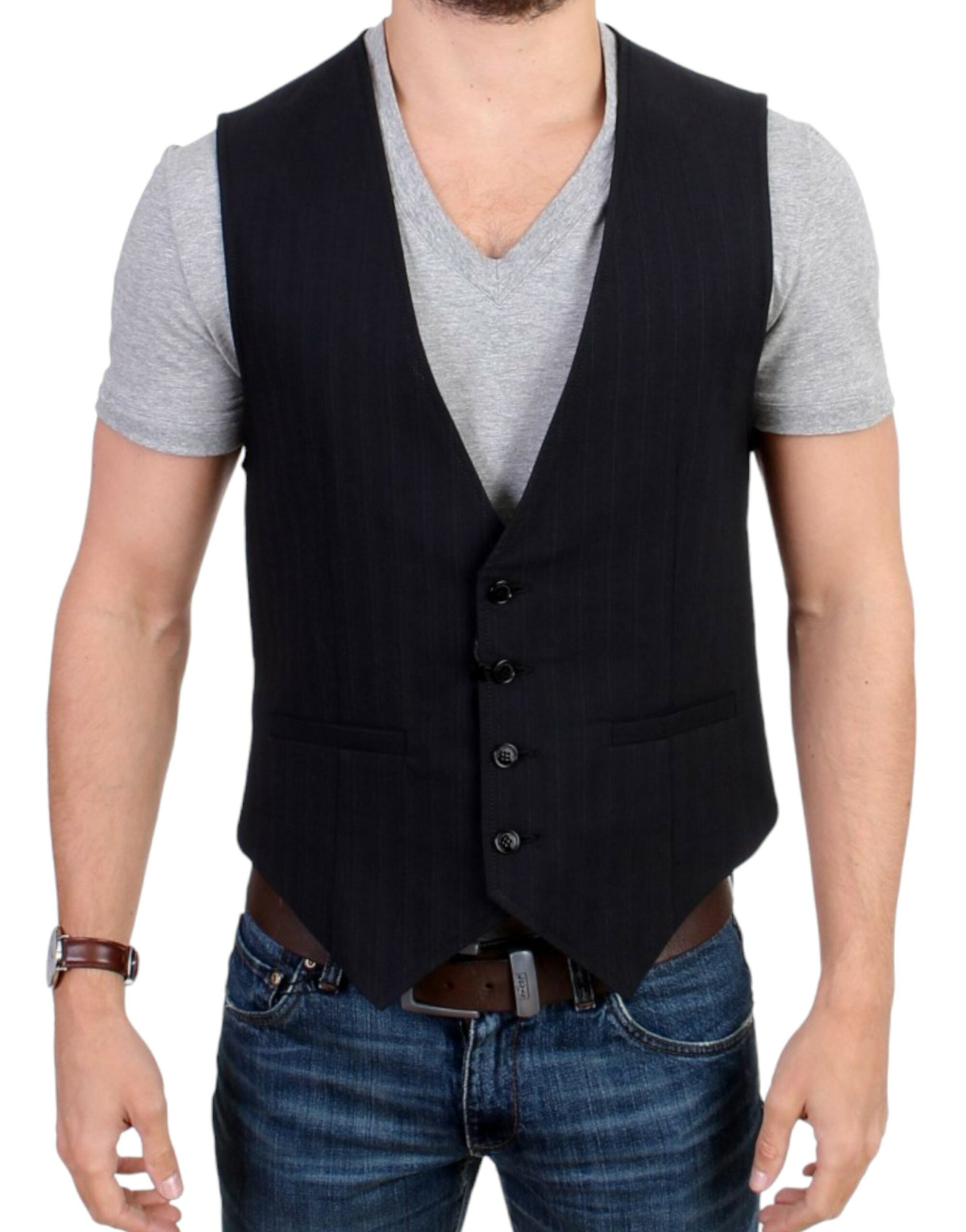 Costume National Elegant Striped Casual Vest - Cotton Men's Blend