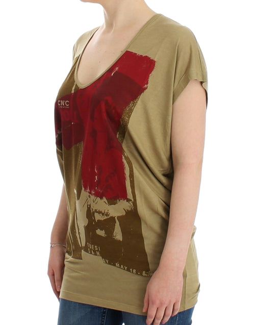 Costume National Chic Green Multicolor Print V-Neck Women's Tee