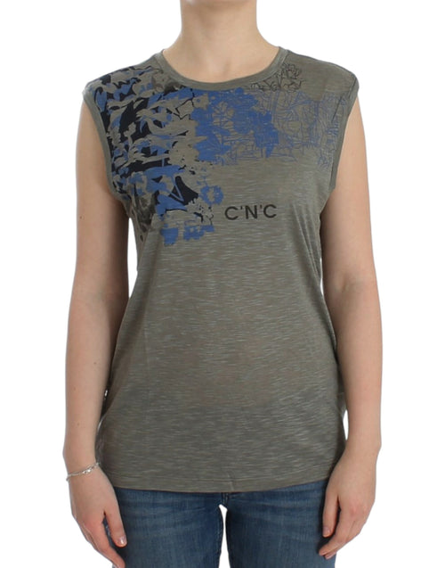 Costume National Chic Sleeveless Gray Top with Blue Women's Detailing